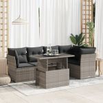 Set mobilier grădină cu perne, 6 piese, gri, poliratan GartenMobel Dekor