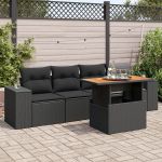 Set mobilier de grădină cu perne, 5 piese, negru, poliratan GartenMobel Dekor