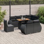 Set mobilier de grădină cu perne, 9 piese, negru, poliratan GartenMobel Dekor