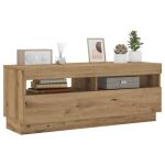 Dulap TV lumini LED stejar artizanal 100x35x40cm lemn prelucrat GartenMobel Dekor