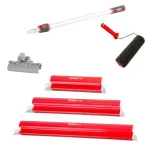 Set 3 gletiere profesionale, inox, 40, 60, 80 cm, suport, maner prelungitor 0.8-1.4 m, rola gletuit, Strend Pro GartenVIP DiyLine