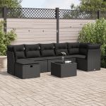 Set mobilier de grădină cu perne, 8 piese, negru, poliratan GartenMobel Dekor
