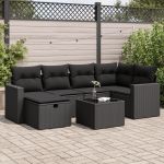 Set canapele de grădină cu perne, 7 piese, negru, poliratan GartenMobel Dekor