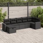 Set canapele de grădină cu perne, 7 piese, negru, poliratan GartenMobel Dekor