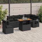 Set canapele de grădină cu perne, 7 piese, negru, poliratan GartenMobel Dekor