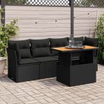 Set mobilier de grădină cu perne, 5 piese, negru, poliratan GartenMobel Dekor