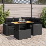 Set mobilier de grădină cu perne, 5 piese, negru, poliratan GartenMobel Dekor