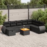 Set mobilier de grădină cu perne, 9 piese, negru, poliratan GartenMobel Dekor