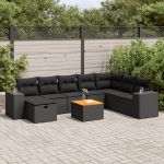 Set mobilier de grădină cu perne, 9 piese, negru, poliratan GartenMobel Dekor
