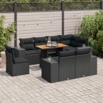 Set mobilier de grădină cu perne, 9 piese, negru, poliratan GartenMobel Dekor