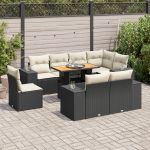 Set mobilier de grădină cu perne, 9 piese, negru, poliratan GartenMobel Dekor