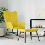 Scaun balansoar cu taburet, galben muștar, catifea GartenMobel Dekor