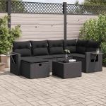 Set canapele de grădină cu perne, 7 piese, negru, poliratan GartenMobel Dekor