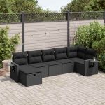 Set canapele de grădină cu perne, 7 piese, negru, poliratan GartenMobel Dekor