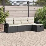 Set mobilier de grădină cu perne, 5 piese, negru, poliratan GartenMobel Dekor