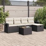 Set mobilier de grădină cu perne, 6 piese, negru, poliratan GartenMobel Dekor