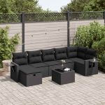 Set mobilier de grădină cu perne, 8 piese, negru, poliratan GartenMobel Dekor