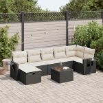 Set mobilier de grădină cu perne, 8 piese, negru, poliratan GartenMobel Dekor