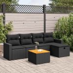 Set mobilier de grădină cu perne, 6 piese, negru, poliratan GartenMobel Dekor