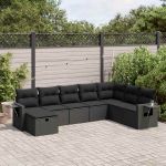 Set mobilier de grădină cu perne, 8 piese, negru, poliratan GartenMobel Dekor