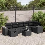 Set mobilier de grădină cu perne, 8 piese, negru, poliratan GartenMobel Dekor