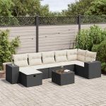 Set mobilier de grădină cu perne, 8 piese, negru, poliratan GartenMobel Dekor