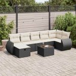 Set mobilier de grădină cu perne, 8 piese, negru, poliratan GartenMobel Dekor