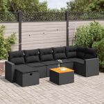Set mobilier de grădină cu perne, 8 piese, negru, poliratan GartenMobel Dekor