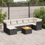 Set mobilier de grădină cu perne, 8 piese, negru, poliratan GartenMobel Dekor