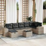 Set mobilier de grădină cu perne, 8 piese gri deschis poliratan GartenMobel Dekor