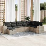 Set mobilier de grădină cu perne, 8 piese gri deschis poliratan GartenMobel Dekor