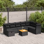 Set mobilier de grădină cu perne, 9 piese, negru, poliratan GartenMobel Dekor