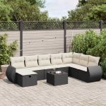 Set mobilier de grădină cu perne, 9 piese, negru, poliratan GartenMobel Dekor