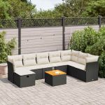 Set mobilier de grădină cu perne, 9 piese, negru, poliratan GartenMobel Dekor