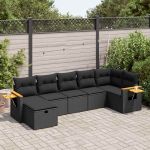 Set canapele de grădină cu perne, 7 piese, negru, poliratan GartenMobel Dekor