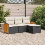 Set mobilier de grădină cu perne, 4 piese, negru, poliratan GartenMobel Dekor