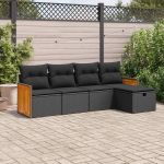 Set mobilier de grădină cu perne, 5 piese, negru, poliratan GartenMobel Dekor