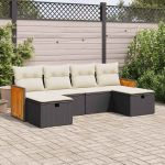 Set mobilier de grădină cu perne, 6 piese, negru, poliratan GartenMobel Dekor