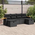 Set mobilier de grădină cu perne, 6 piese, negru, poliratan GartenMobel Dekor