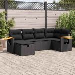 Set mobilier de grădină cu perne, 6 piese, negru, poliratan GartenMobel Dekor