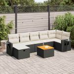 Set mobilier de grădină cu perne, 8 piese, negru, poliratan GartenMobel Dekor