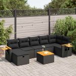 Set mobilier de grădină cu perne, 8 piese, negru, poliratan GartenMobel Dekor