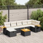 Set mobilier de grădină cu perne, 8 piese, negru, poliratan GartenMobel Dekor