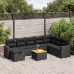 Set mobilier de grădină cu perne, 9 piese, negru, poliratan GartenMobel Dekor