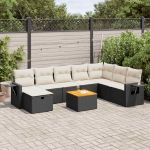 Set mobilier de grădină cu perne, 9 piese, negru, poliratan GartenMobel Dekor
