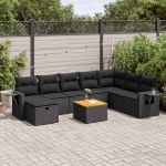 Set mobilier de grădină cu perne, 9 piese, negru, poliratan GartenMobel Dekor