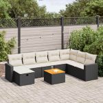 Set mobilier de grădină cu perne, 9 piese, negru, poliratan GartenMobel Dekor