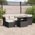Set canapele de grădină cu perne, 7 piese, negru, poliratan GartenMobel Dekor