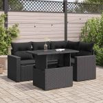 Set mobilier de grădină cu perne, 5 piese, negru, poliratan GartenMobel Dekor