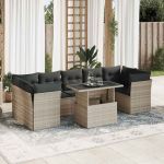 Set mobilier de grădină cu perne, 8 piese gri deschis poliratan GartenMobel Dekor